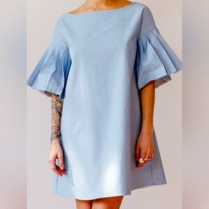 Silvae Sola Denim Shirt Dress Light Blue Pleated Sleeve Size S NWT